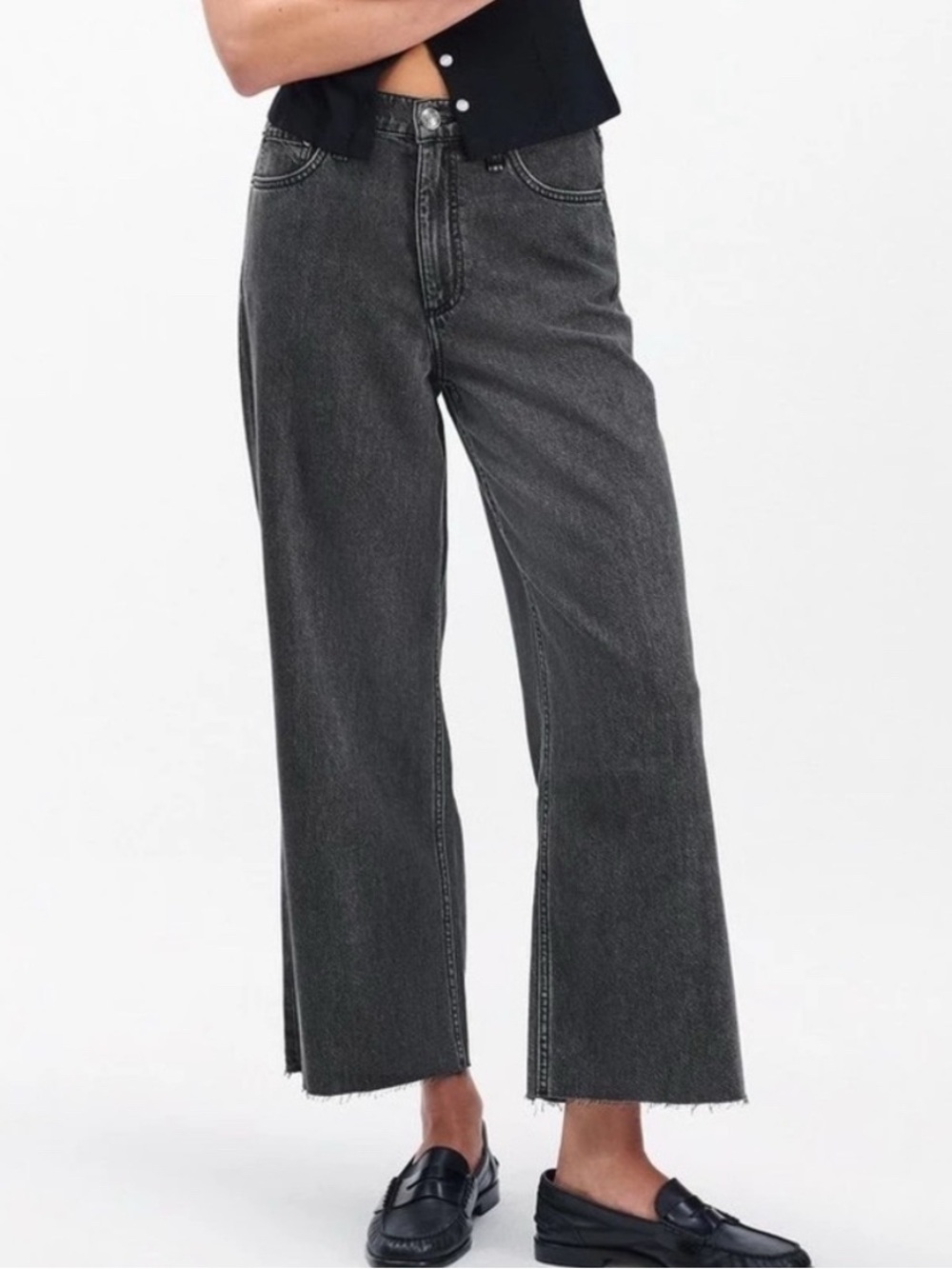 RAG & BONE Andi high rise ankle wide leg jeans in raven size 27